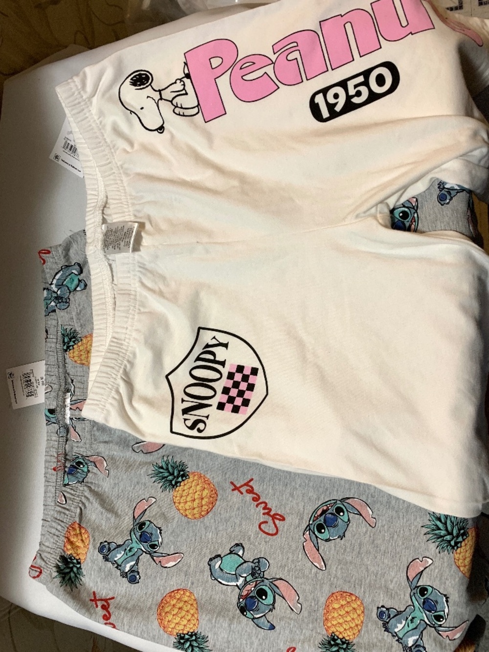 Lot 2 Pajama Sleep Shorts - 1 Peanuts Snoopy and 1 Disney Stitch - Size M - NWT